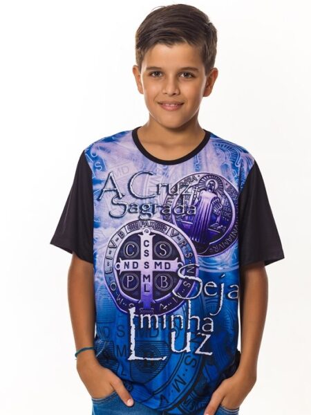 Camiseta Infantil Católica Medalha de São Bento