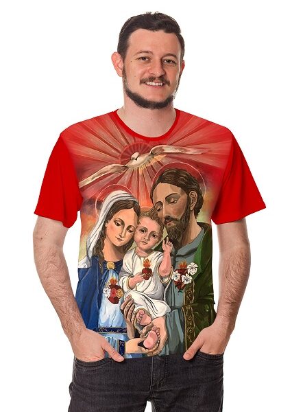 Camiseta Católica com Imagem da Sagrada Família