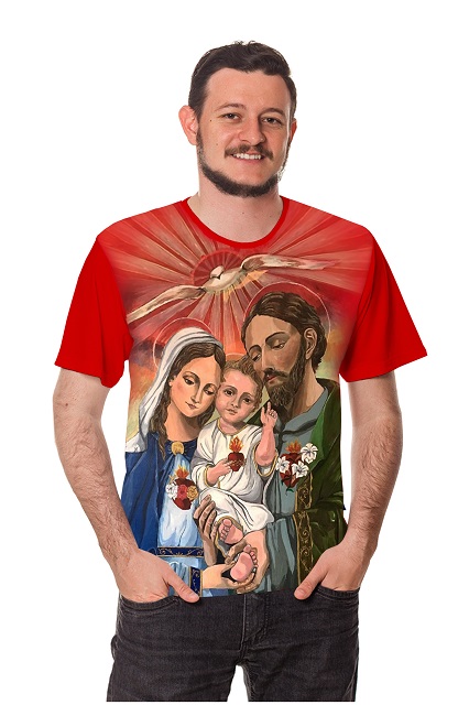 Camiseta Católica com Imagem da Sagrada Família