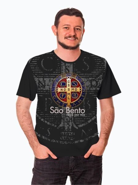 Camiseta Moda católica Medalha de São Bento