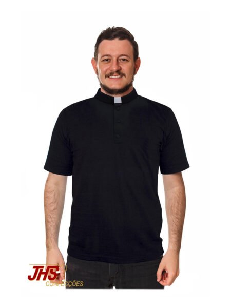 camisa clerical estilo polo preta
